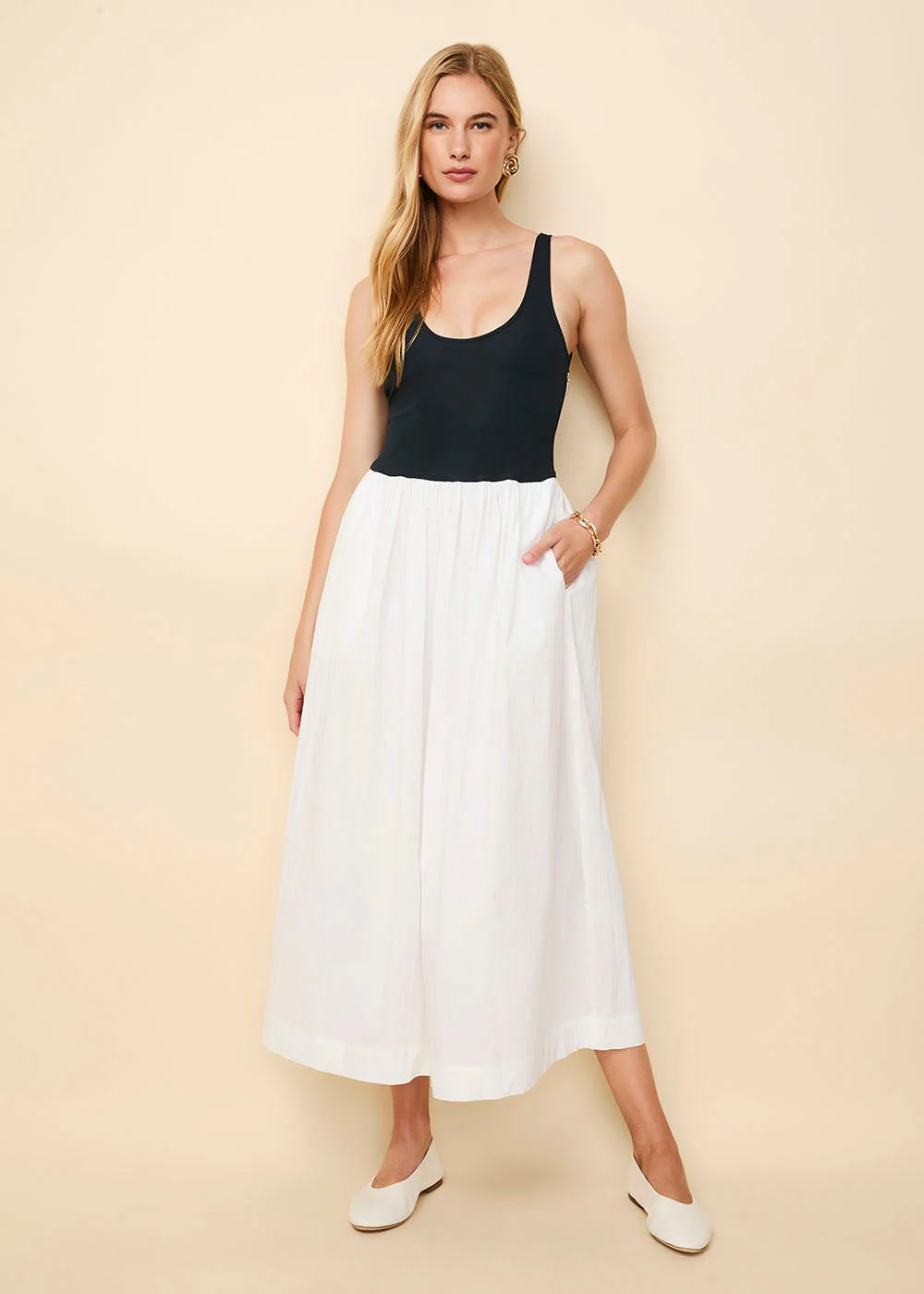 Samantha Scoopback Dress | French Navy / Ecru - Image 3