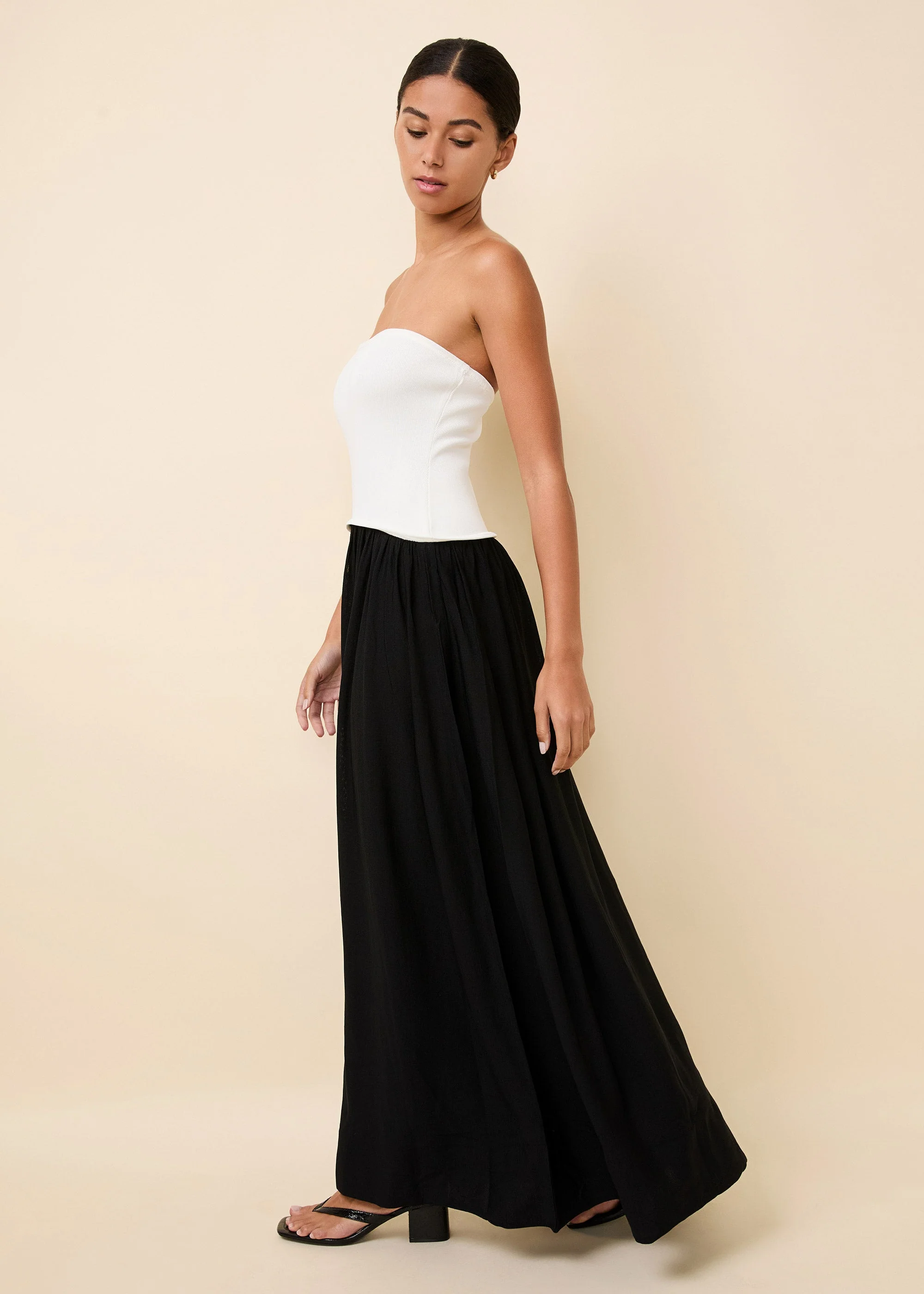 Strapless Soglio Dress | Noir / Optic White - Image 2