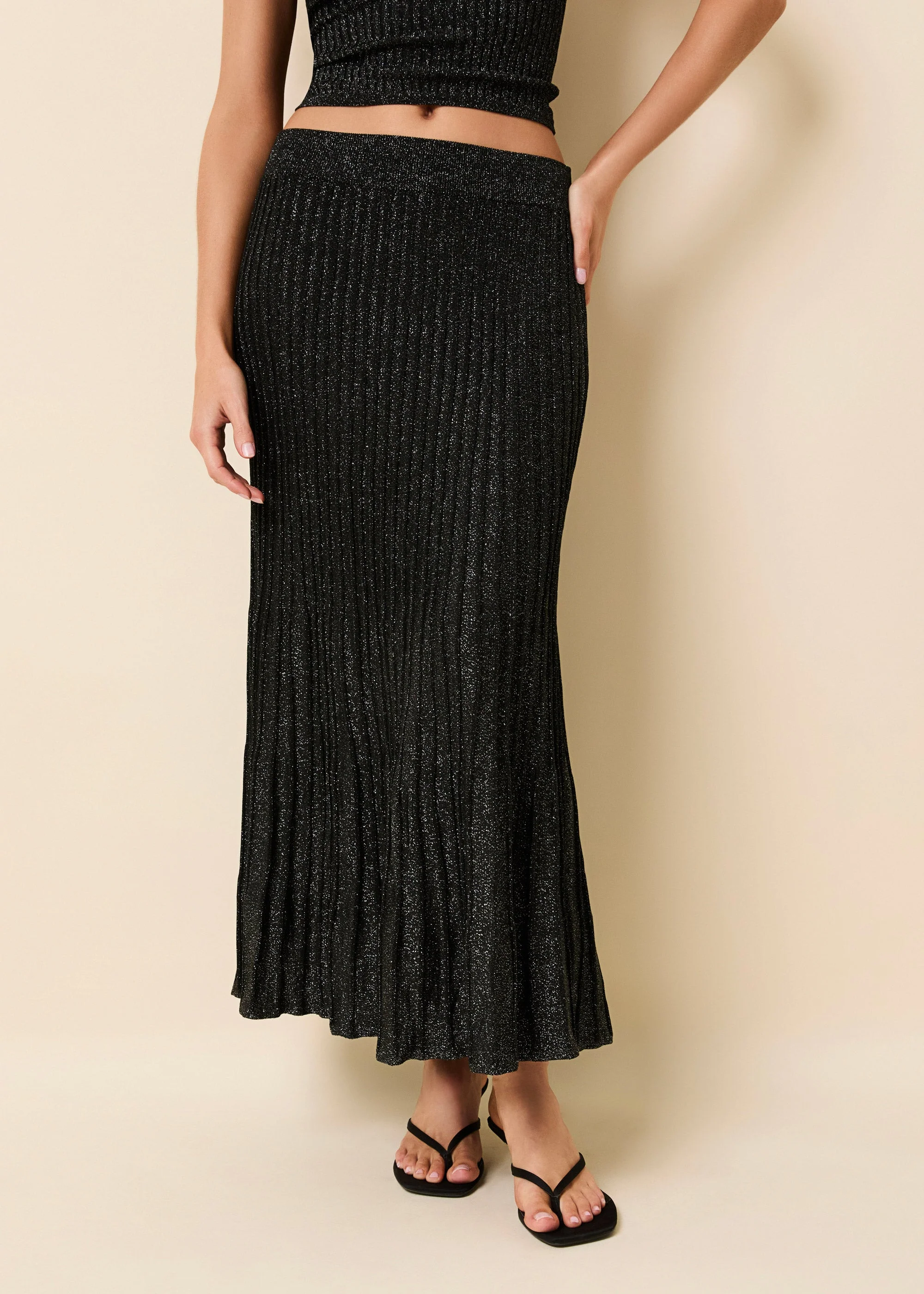 Theresa Ribbed Skirt Glitter | Noir