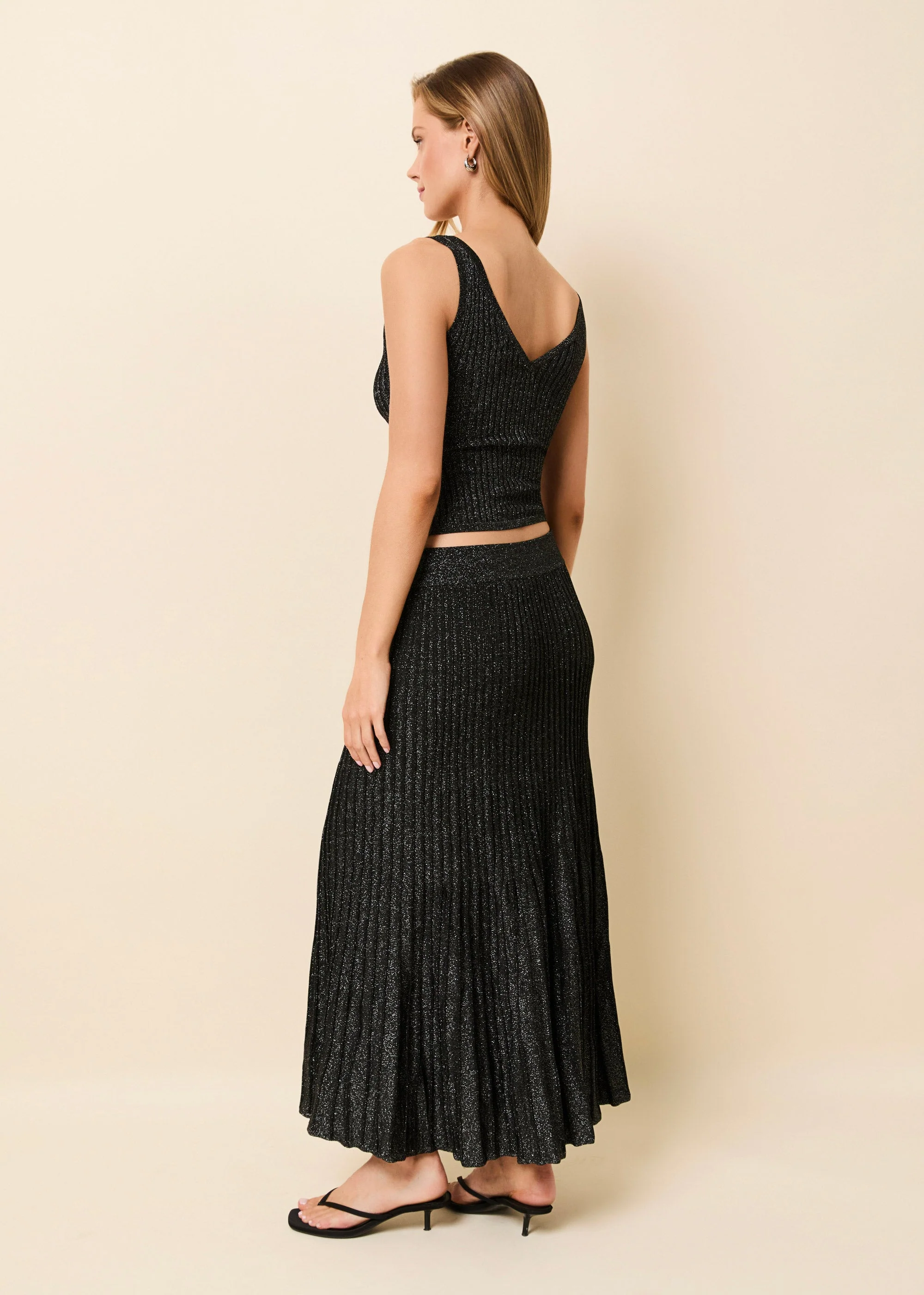Theresa Ribbed Skirt Glitter | Noir - Image 2