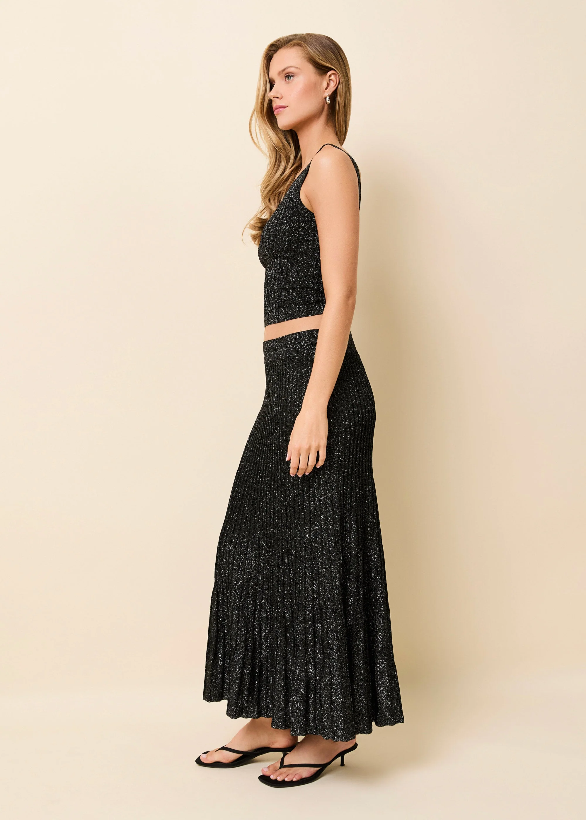 Theresa Ribbed Skirt Glitter | Noir - Image 3