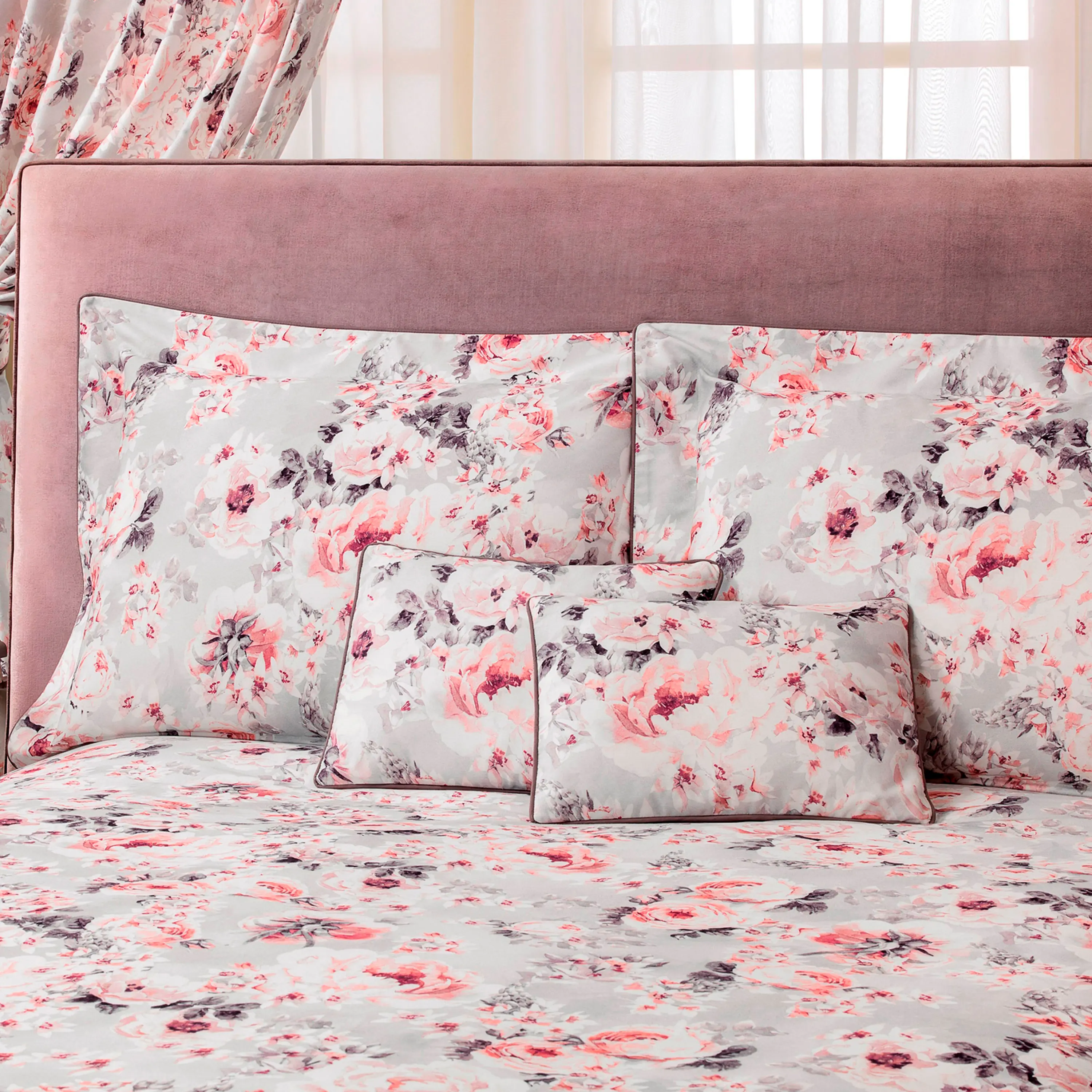 Decorative Pillow - Loretta | Light Gray/Iridescent Coral | 12" x 16"