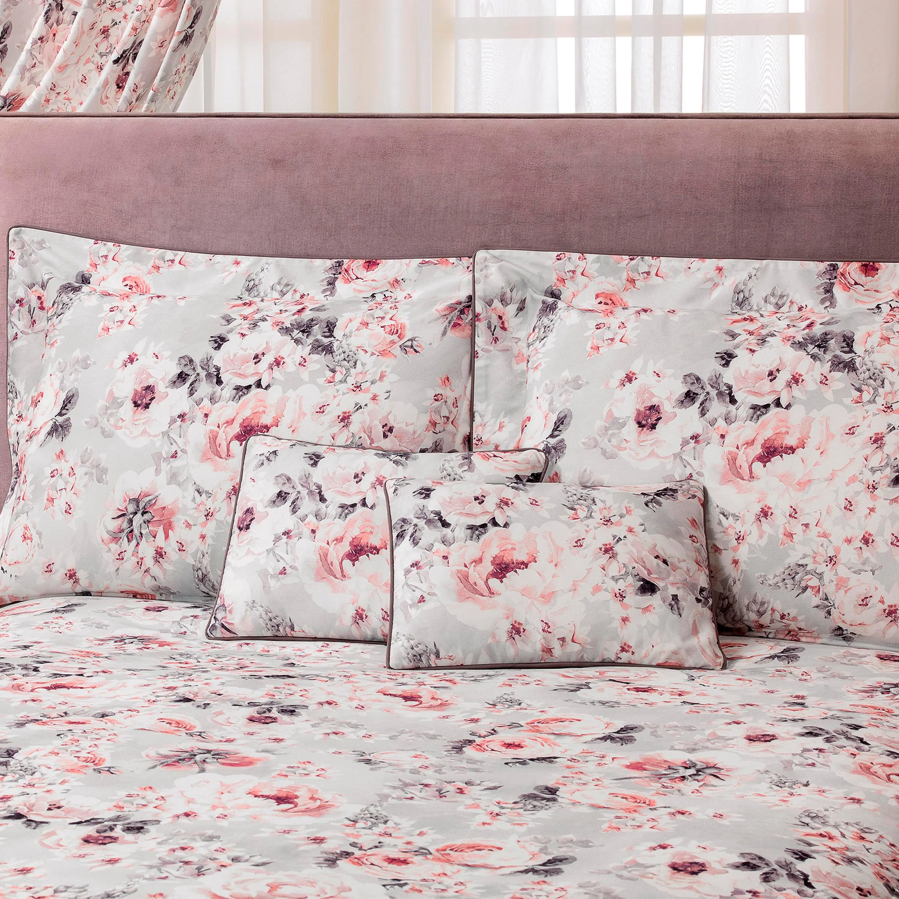 Decorative Pillowcase - Loretta | Light Gray/Iridescent Coral | 12" x 16"