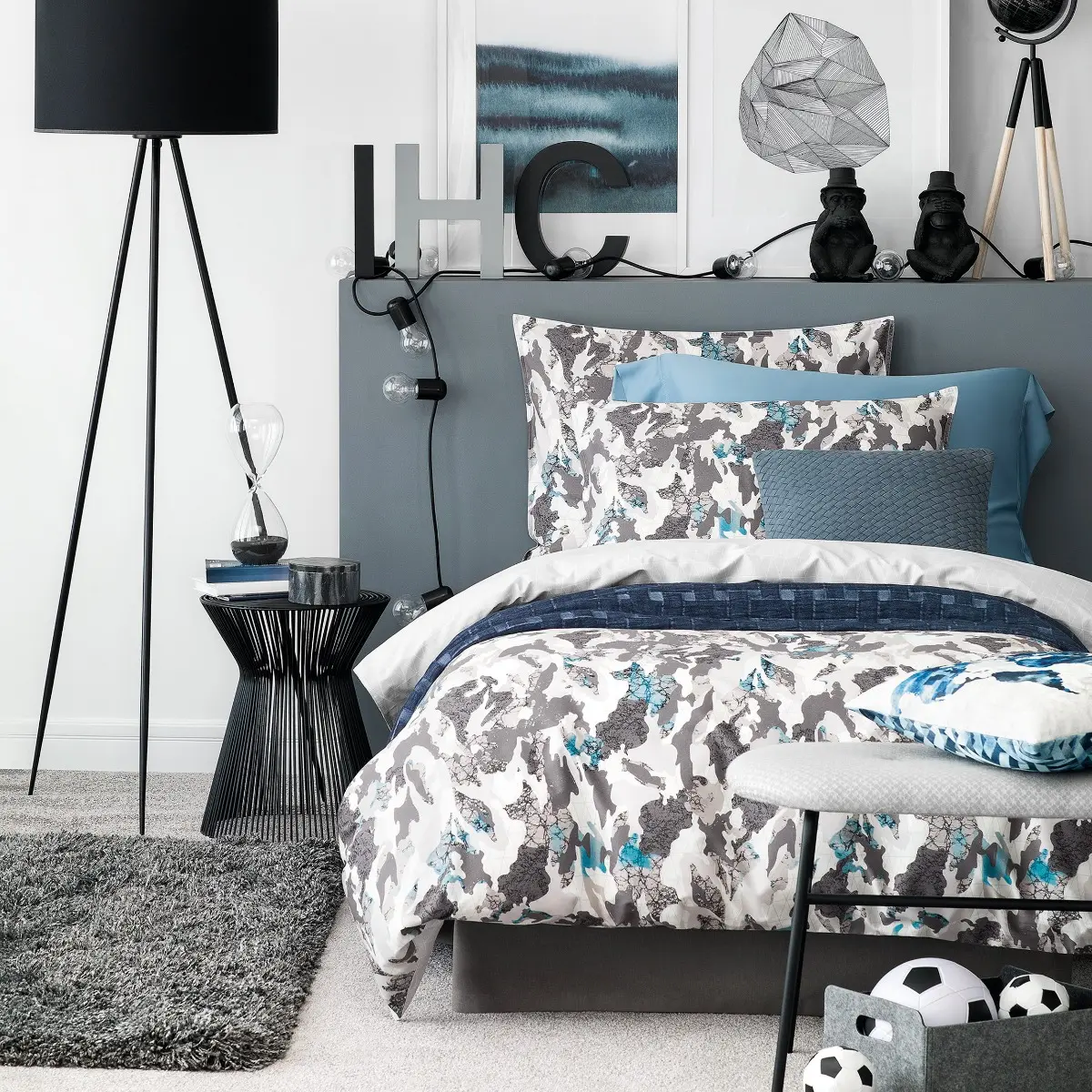 Duvet Cover - Flint | Shades Of Grey/White/Sea Blue | Single