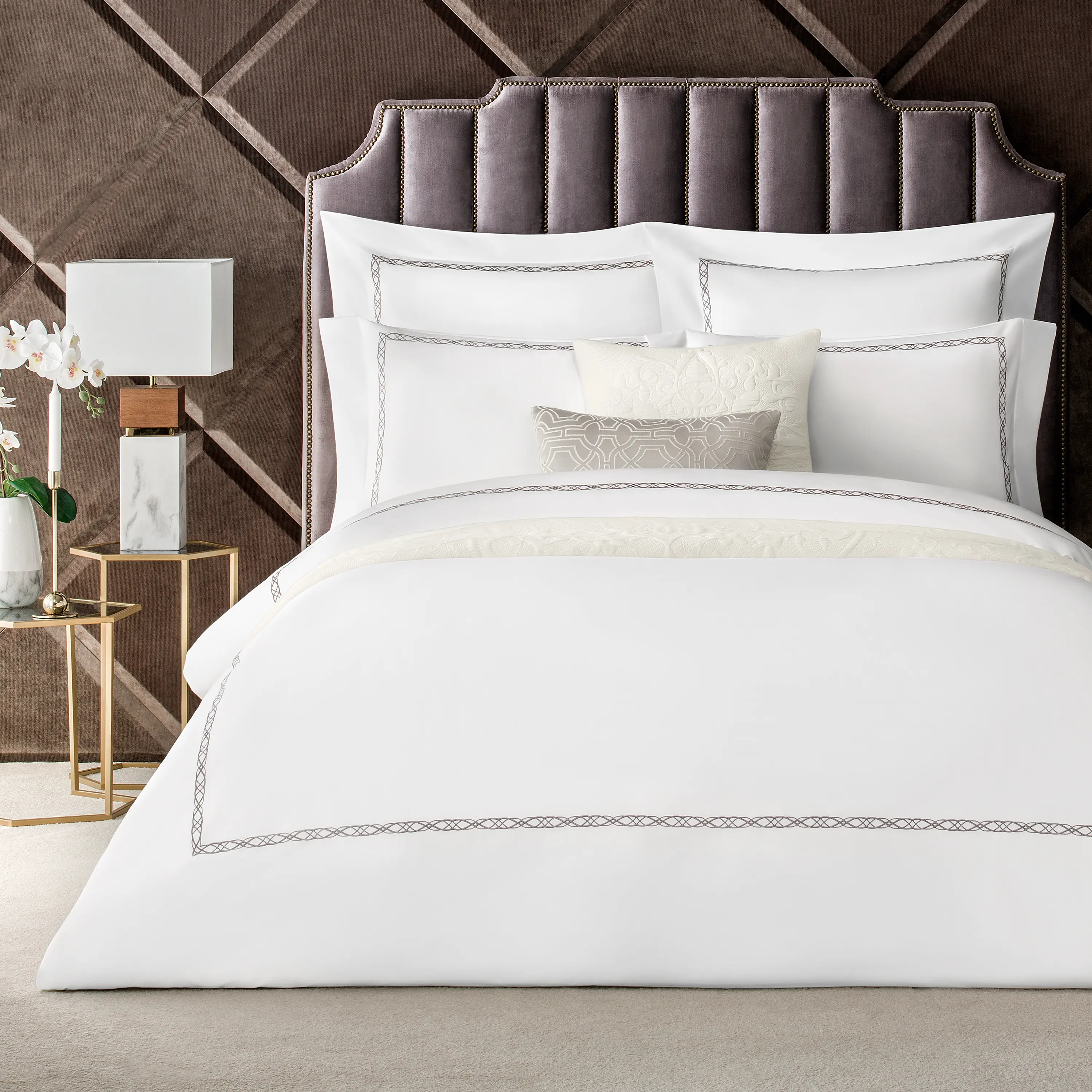 Duvet Cover - Mia | White/Brown | Super King