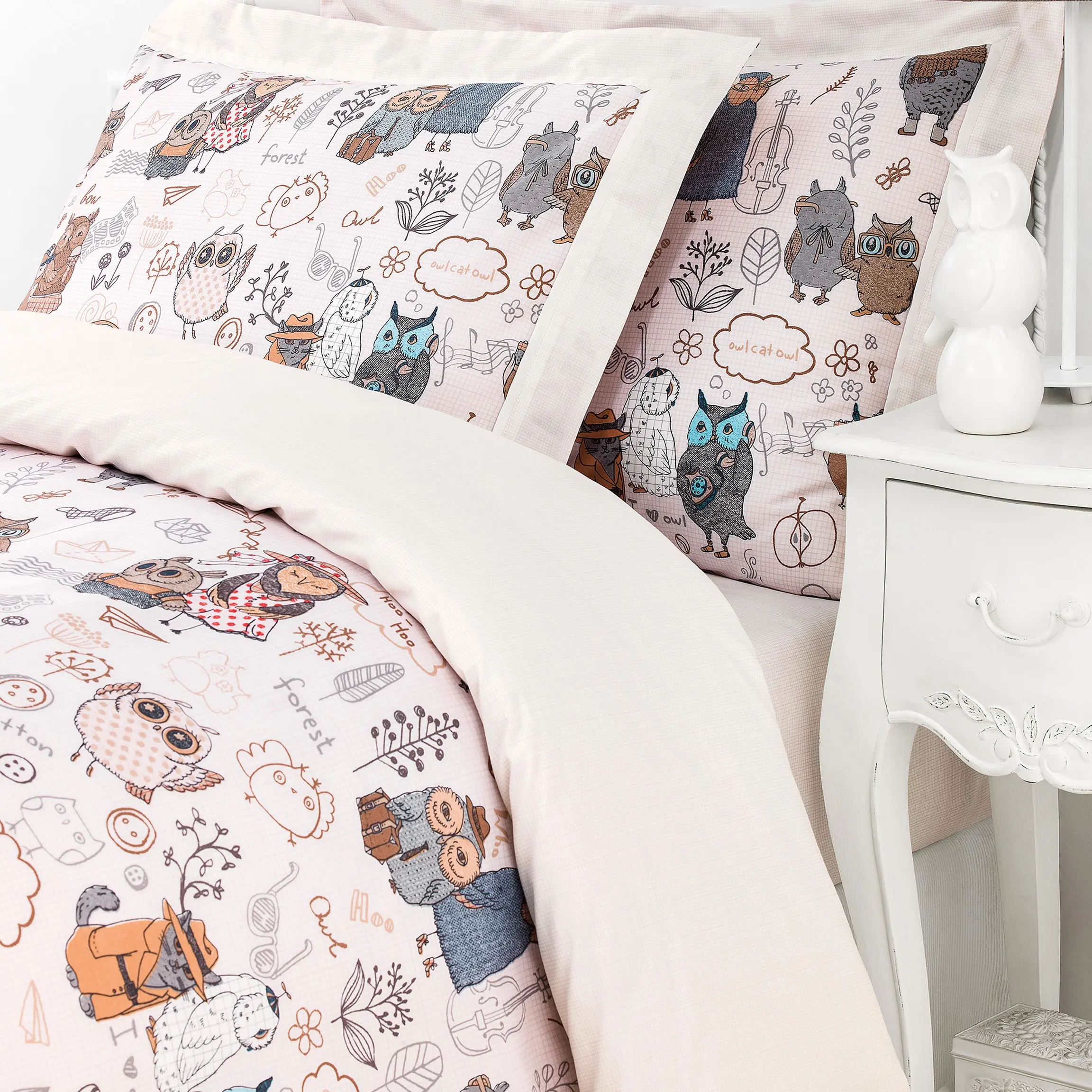 Flat Sheet - Naughty Owls | White | Single - Image 2