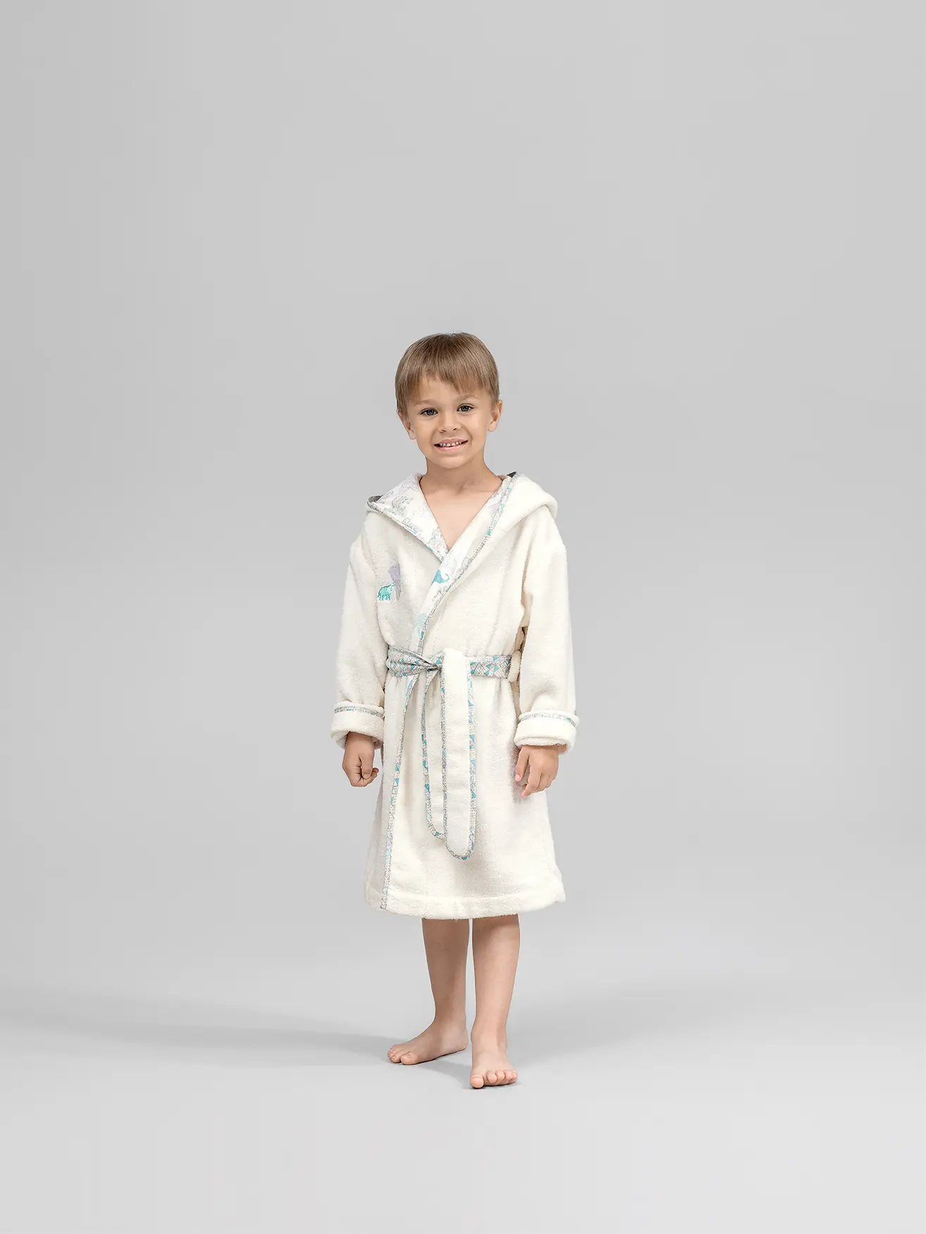 Kids | Bathrobe - Jumbo | Ecru with Green - Image 2