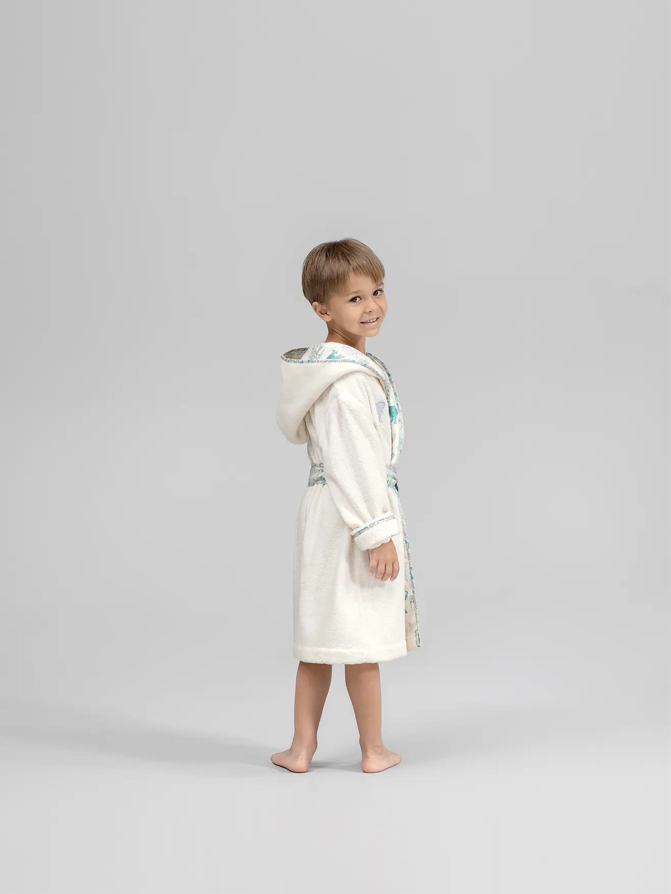 Kids | Bathrobe - Jumbo | Ecru with Green - Image 3