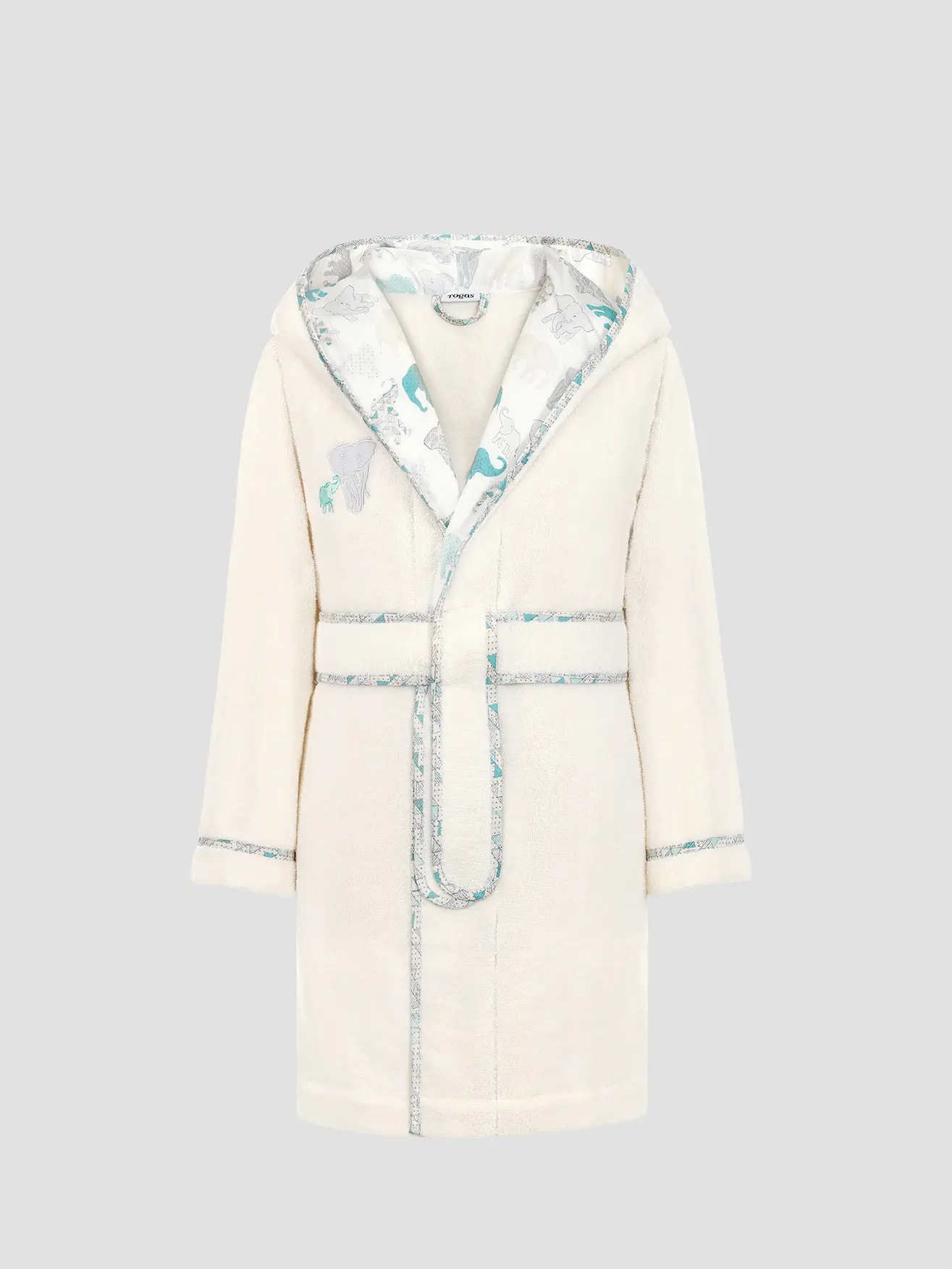 Kids | Bathrobe - Jumbo | Ecru with Green - Image 5