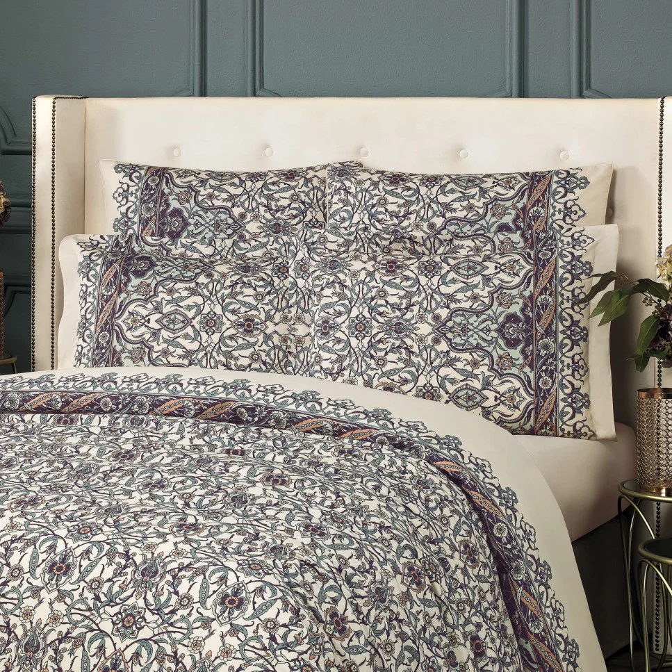 Pillowcase - Samira | Ecru/Emerald Green/Violet | Euro