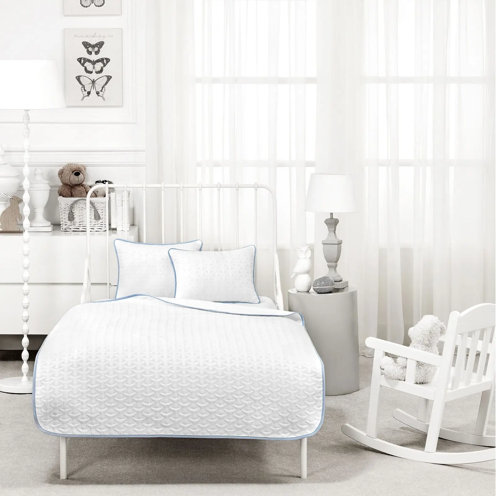 Teen'S Bedspread Set - Andre | White/Blue | 79" x 83"/12" x 18"