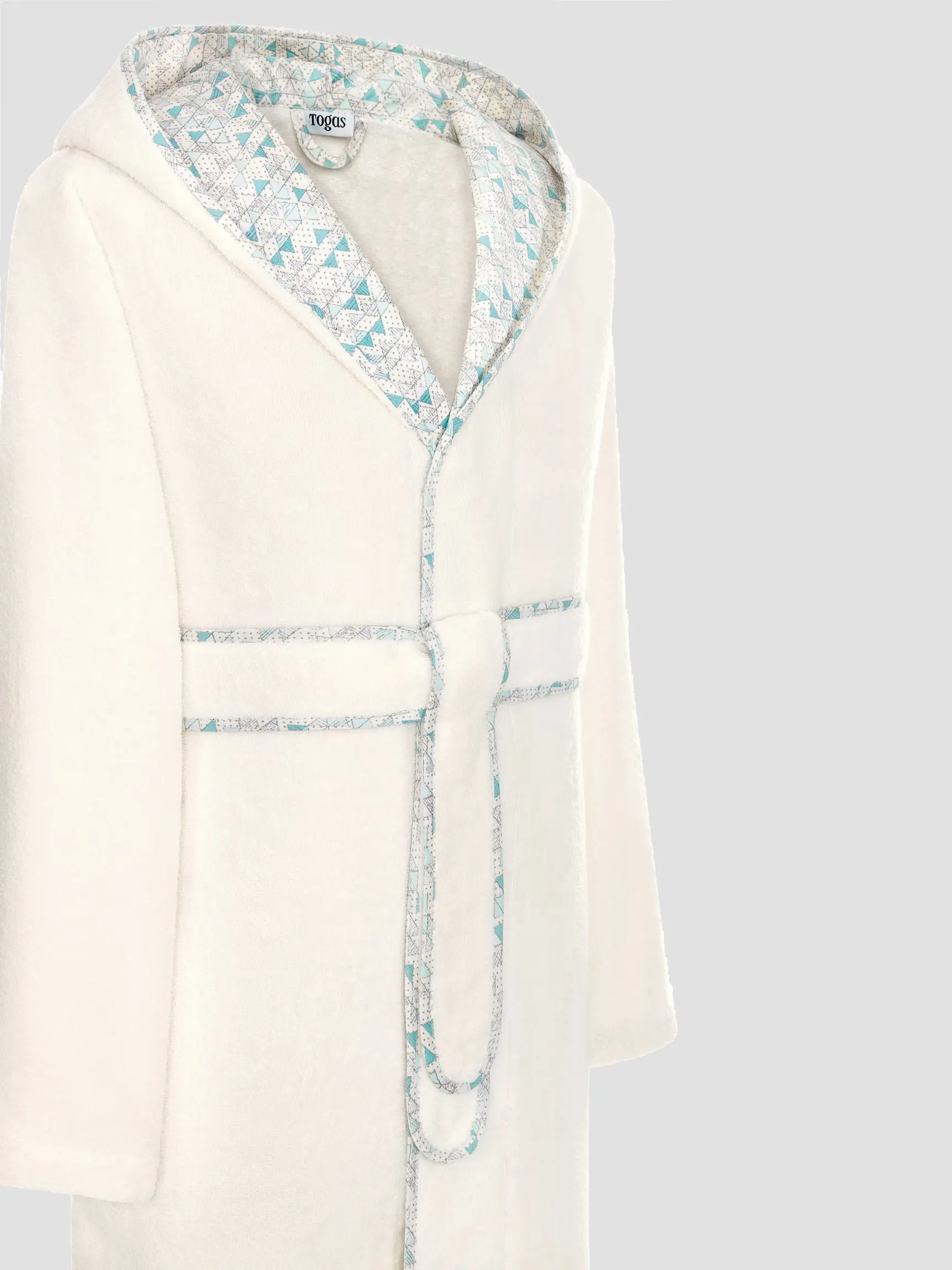 Teens Bathrobe - Jumbo | Ecru with Green - Image 3