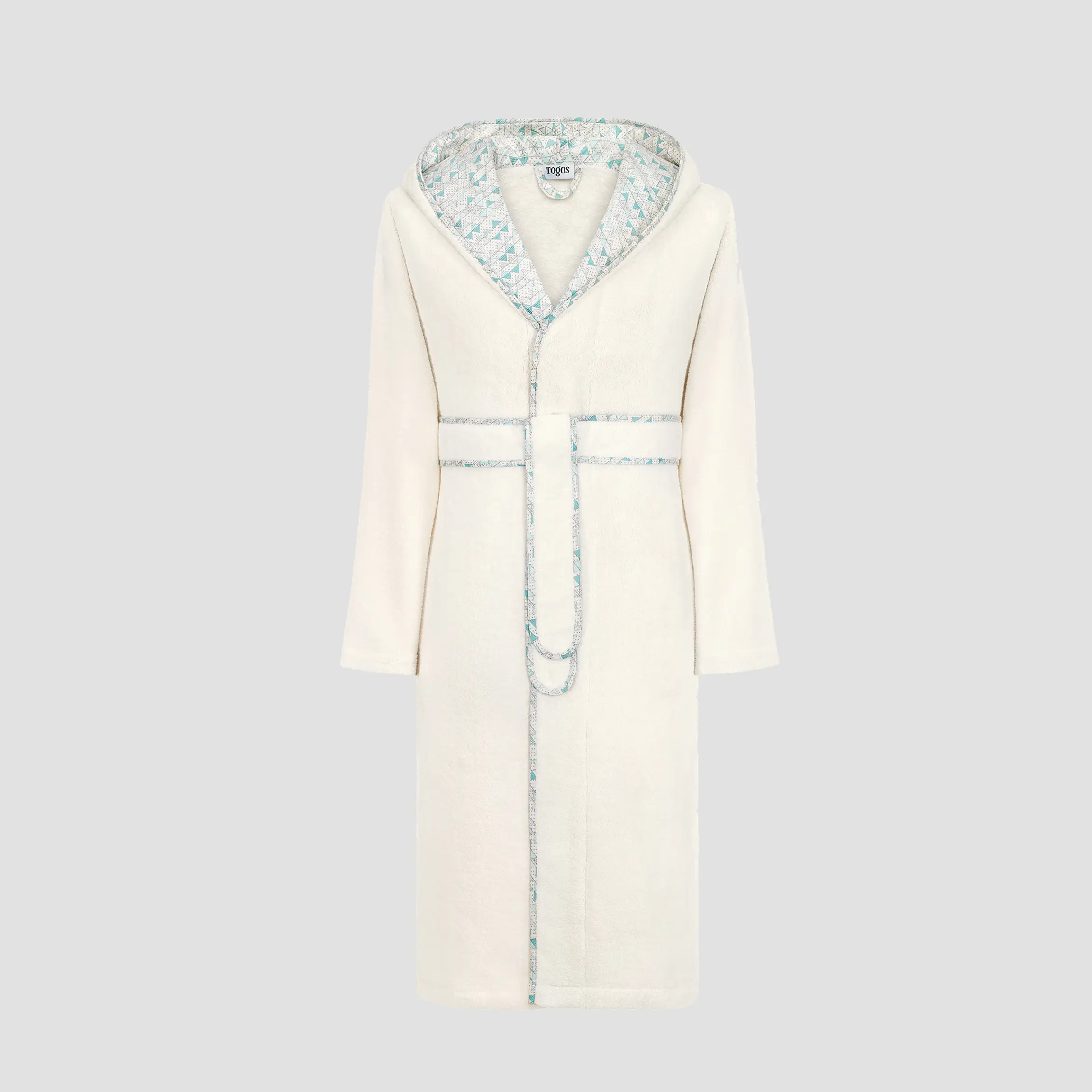 Teens Geometric Bathrobe - Jumbo | Ecru with Green | 152 cm - Image 4