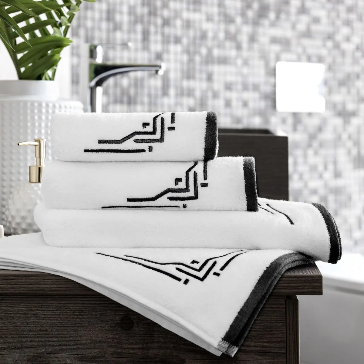 Towel - Jasper | White with Black | 12" x 12" - Image 5
