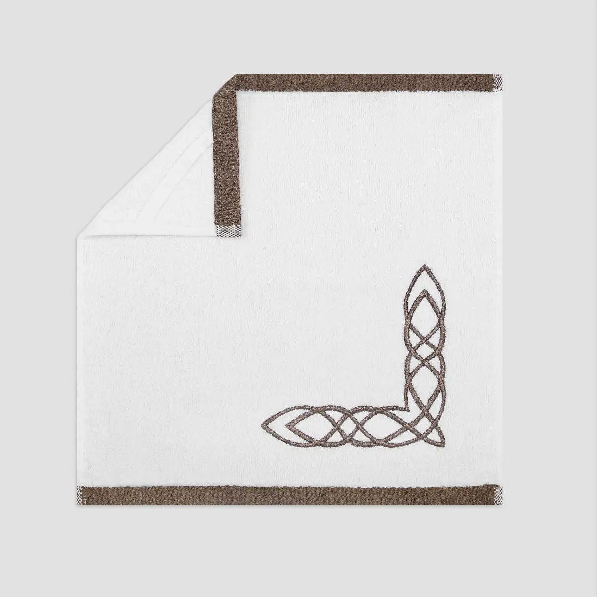 Towel - Mia | White/Brown | 12" x 12" - Image 2